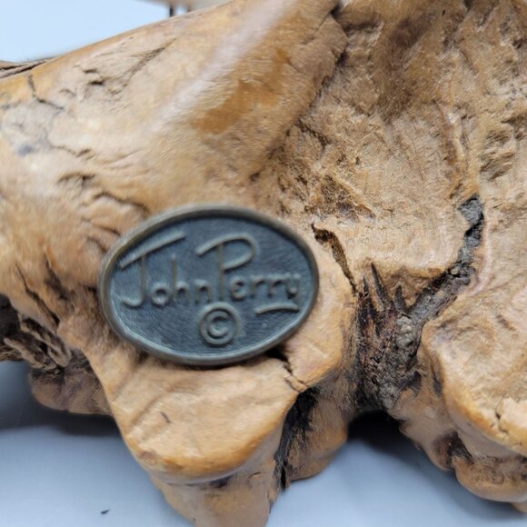 Vintage John Perry White Dolphin Sculpture On Driftwood Base 4" Tall - Picture 3 of 14